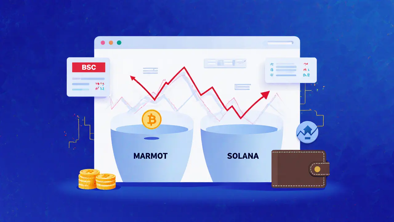 Empty decentralized exchange interface with a single MARMOT token and no trading activity.