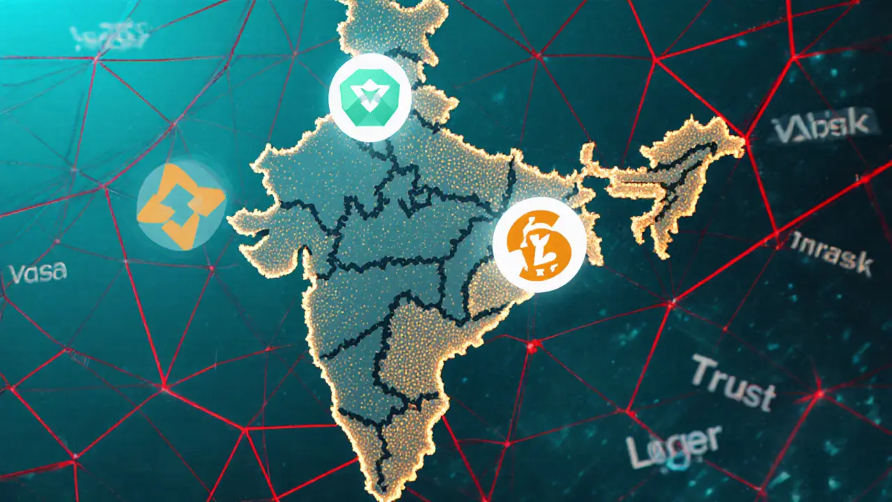 Map of India with 18.7 million user points flowing to exempted wallet icons, evading regulatory net.