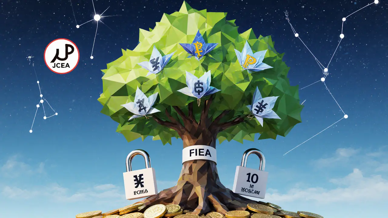 Regulatory tree with PSA roots and FIEA branches, symbolizing crypto asset classification