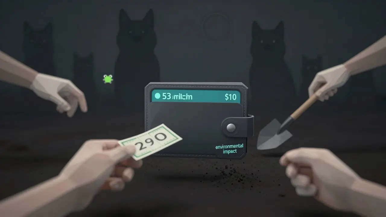 An empty digital wallet displays MAJOR tokens, while ghostly hands offer empty promises.