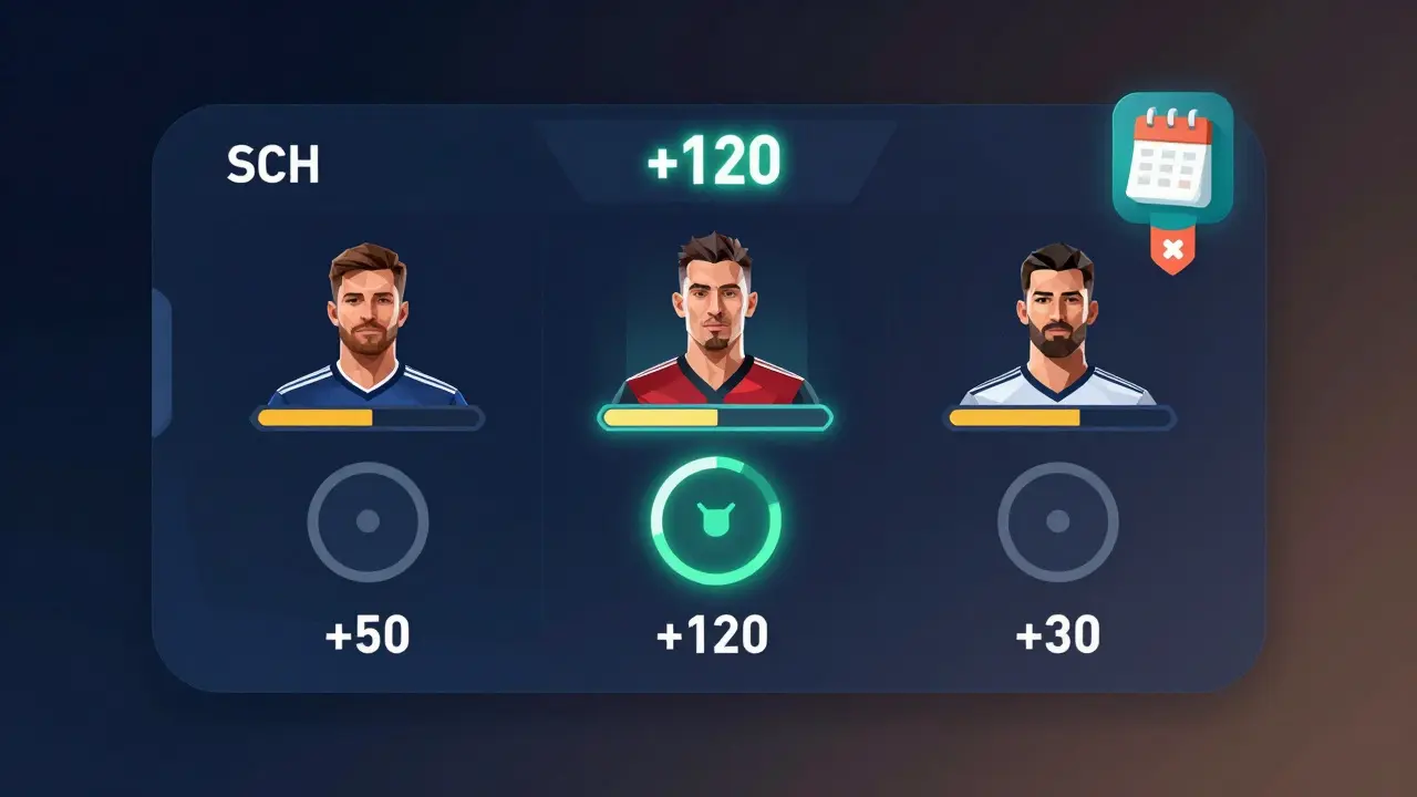 Digital dashboard with NFT player stats and SCH token counter in low poly style.