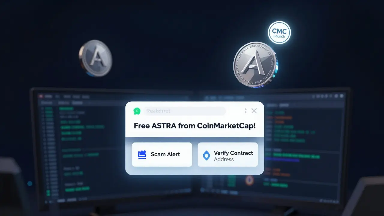 Fake airdrop pop-ups on a hacker dashboard, with real alerts highlighting scam risks and the true Aster airdrop banner.