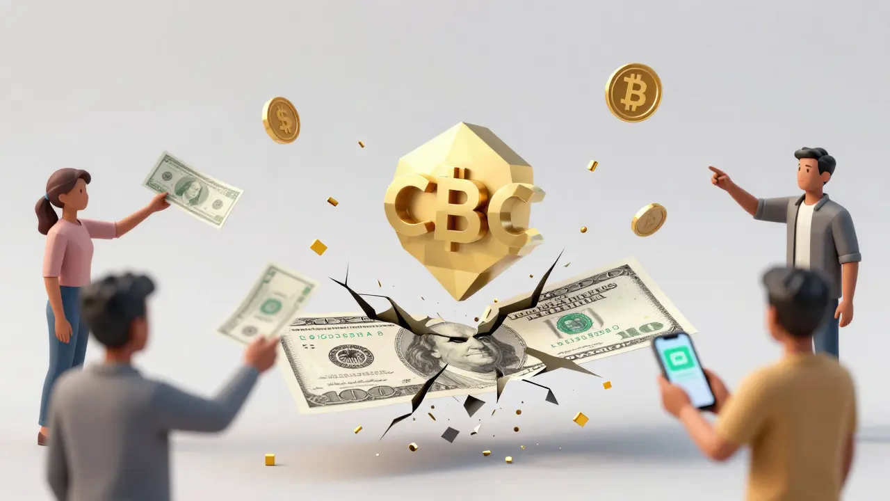 US dollar dissolving into a digital central bank currency as people reach for crypto tokens.