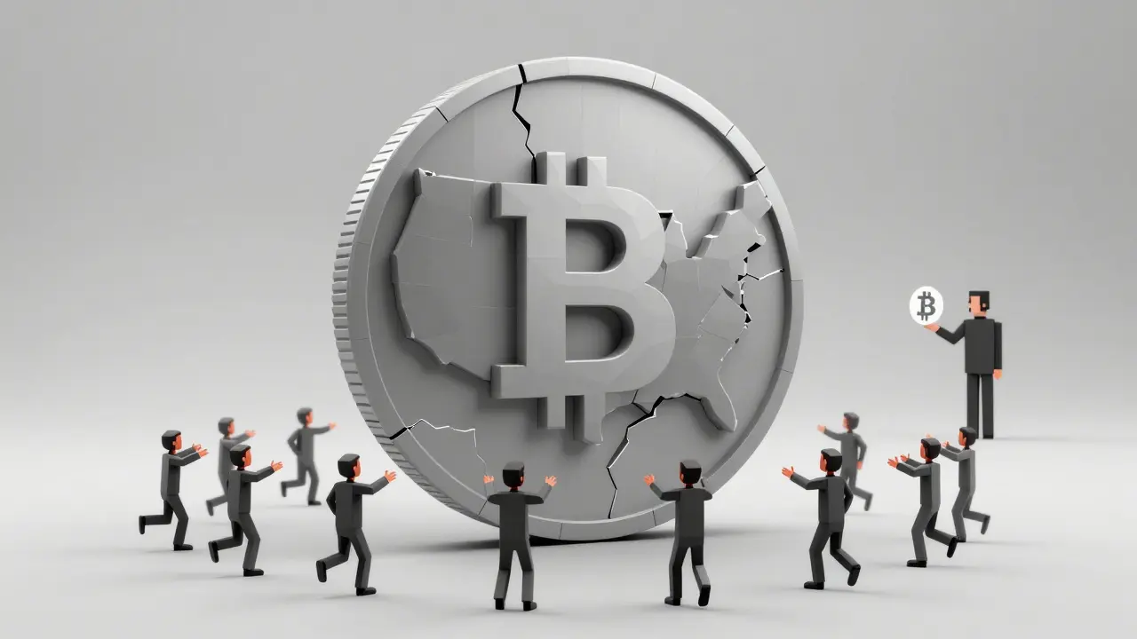 Hollow USA-shaped coin spinning alone as investors reach for it futilely.