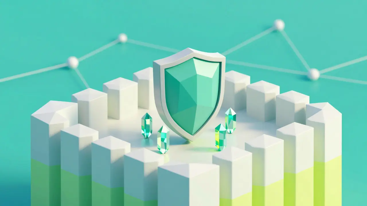 Low poly digital shield protecting crystalline tokens in a network