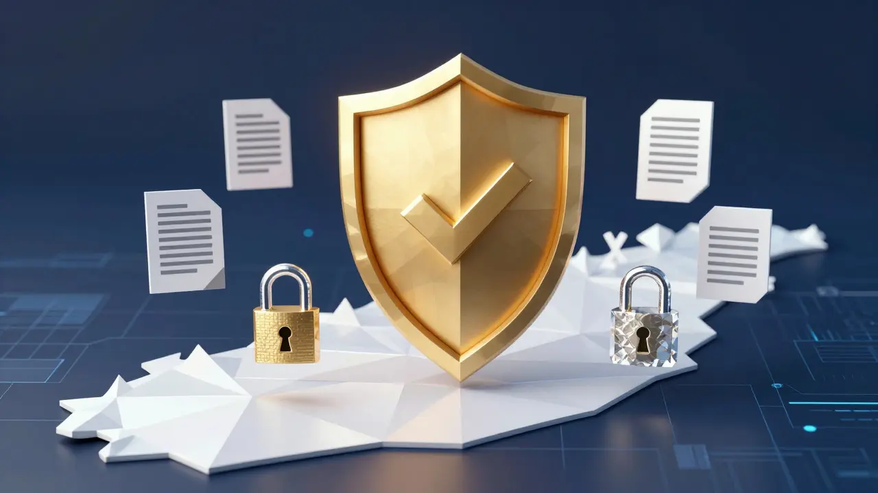 Low poly geometric shield and seal symbolizing GFSC regulatory compliance in Gibraltar.