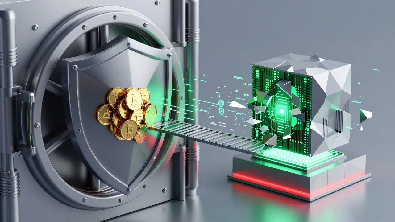Low poly shield protecting coins from a fragmented quantum computer