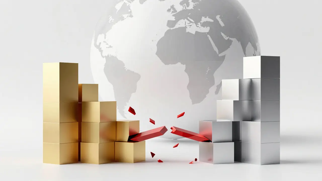 Abstract low poly art showing diverging token values and impermanent loss.