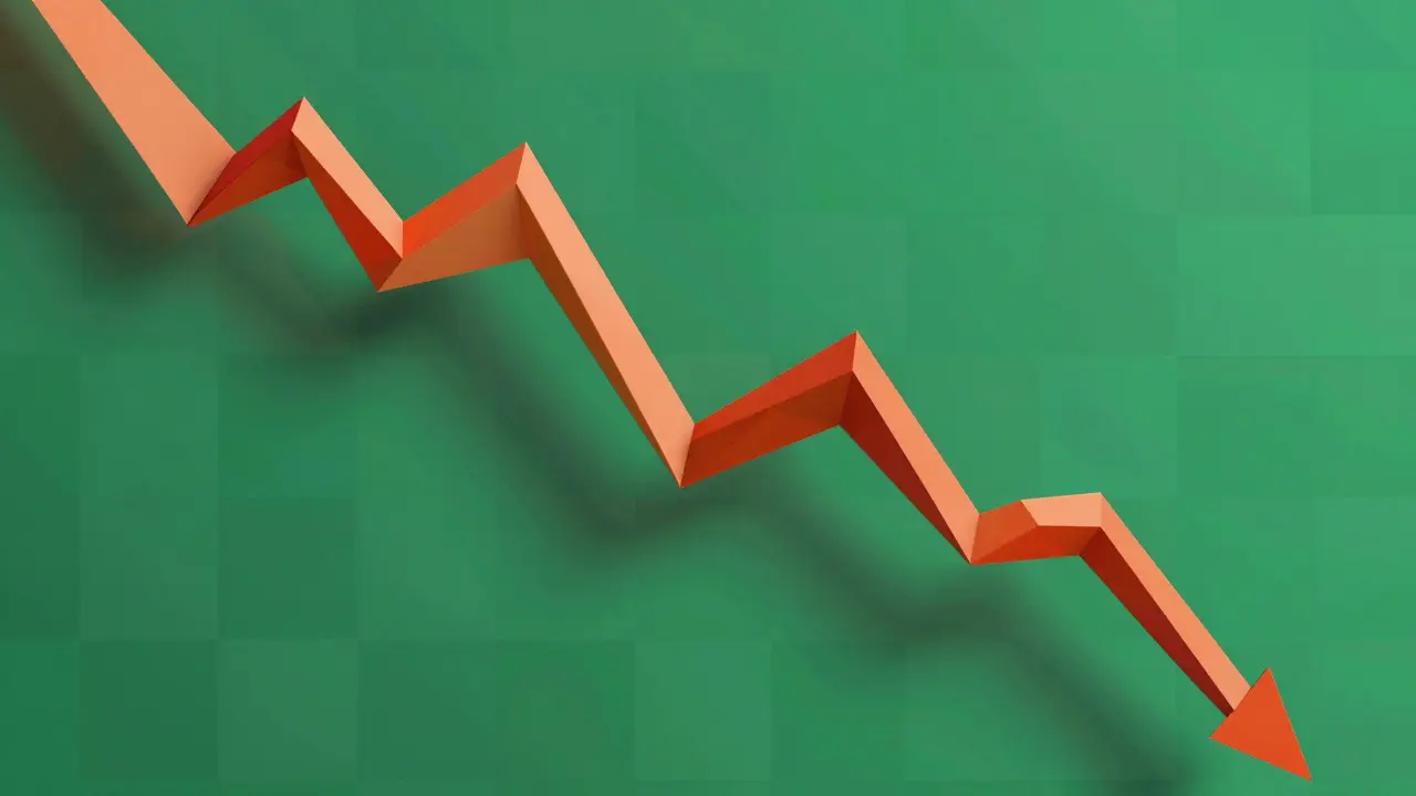 Abstract low poly graphic depicting declining value and volatility of the FISH token.