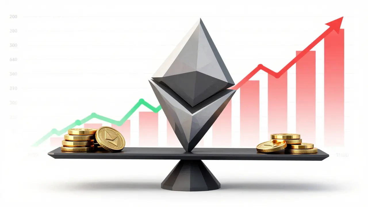 Abstract low-poly graphic illustrating high Ethereum gas fees vs trade value.
