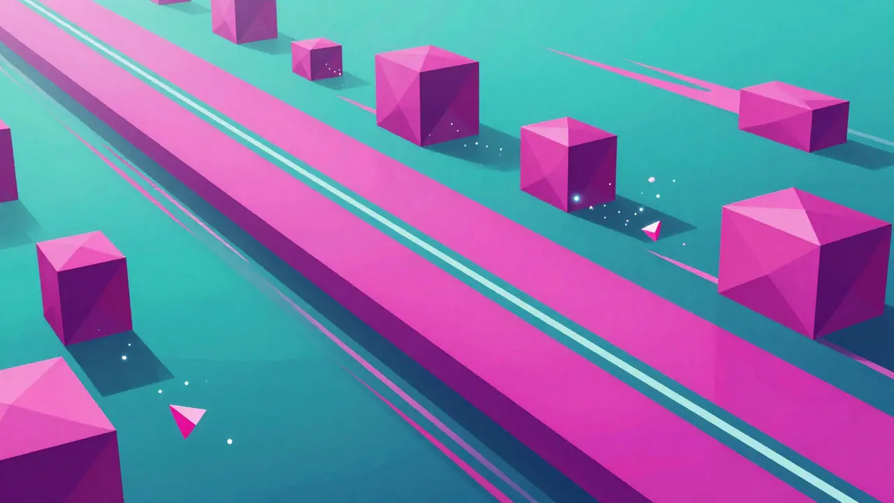 Abstract low poly Solana network with glowing data particles