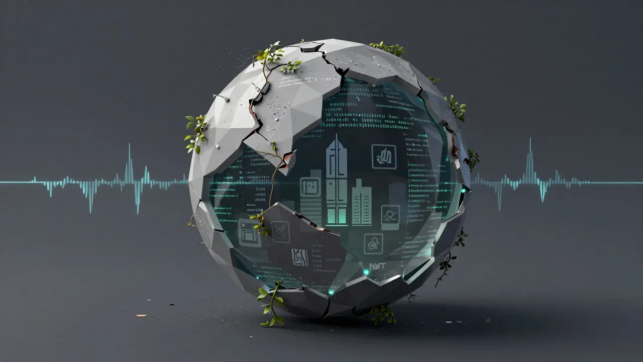 Cracked low poly sphere representing an inactive crypto project