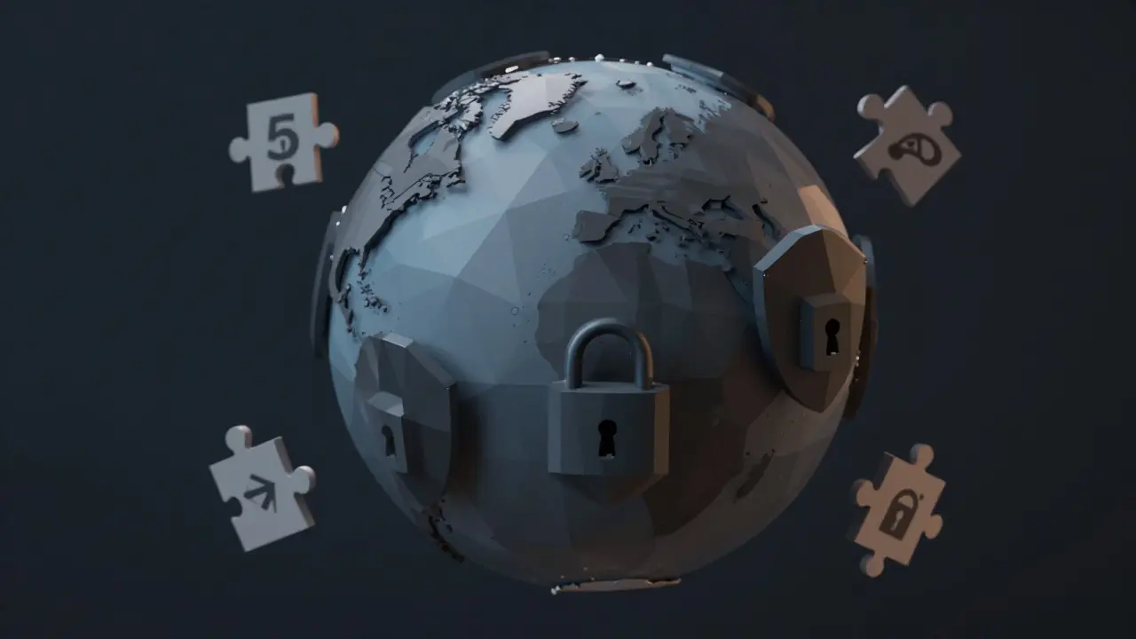 Low poly globe with locked regions symbolizing regulatory restrictions