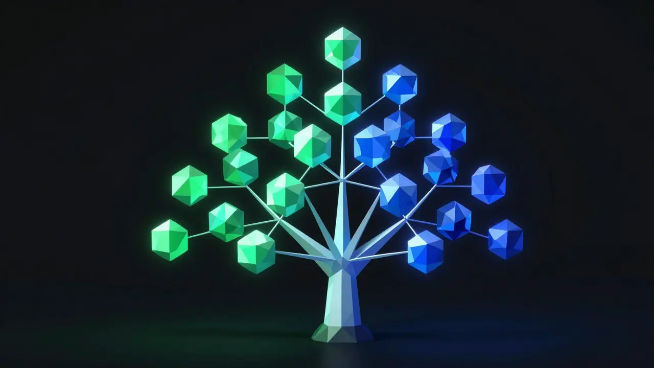 Low poly illustration of HD wallet address derivation tree structure