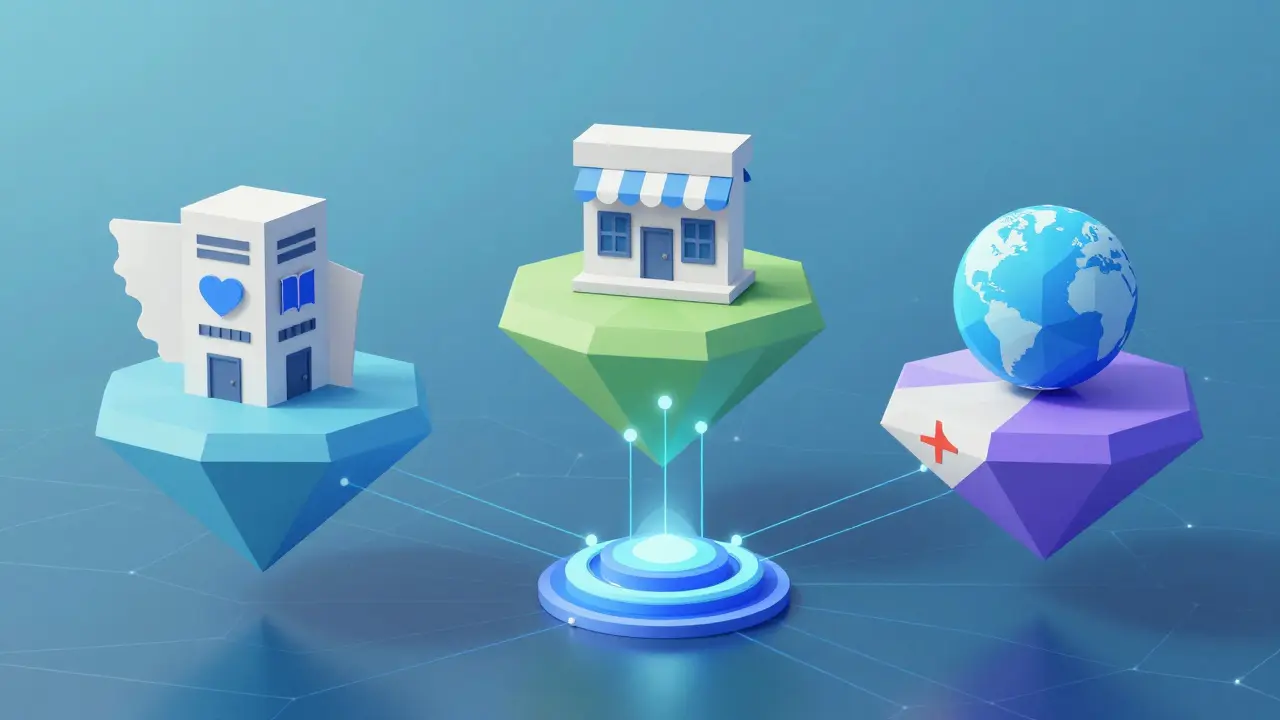 Low poly map visualizing different legal frameworks for DAOs in three regions.