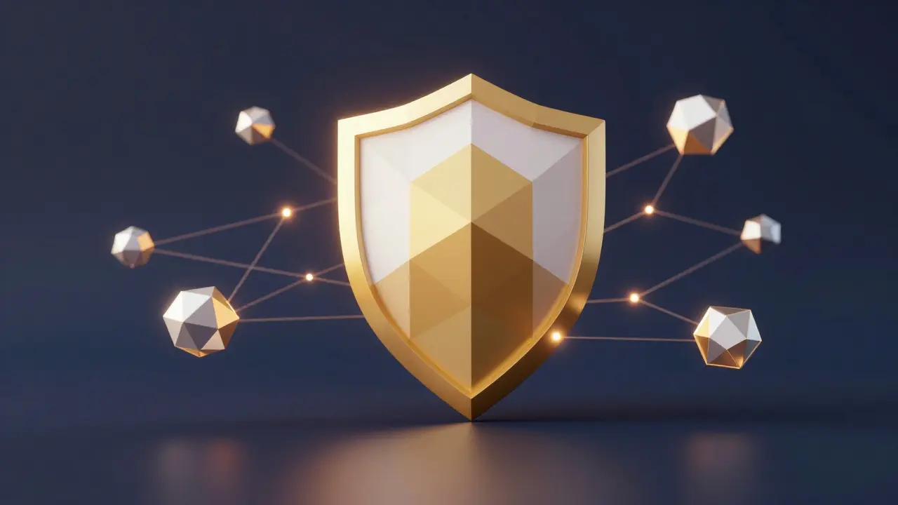 Low poly shield and nodes symbolizing Unichain security