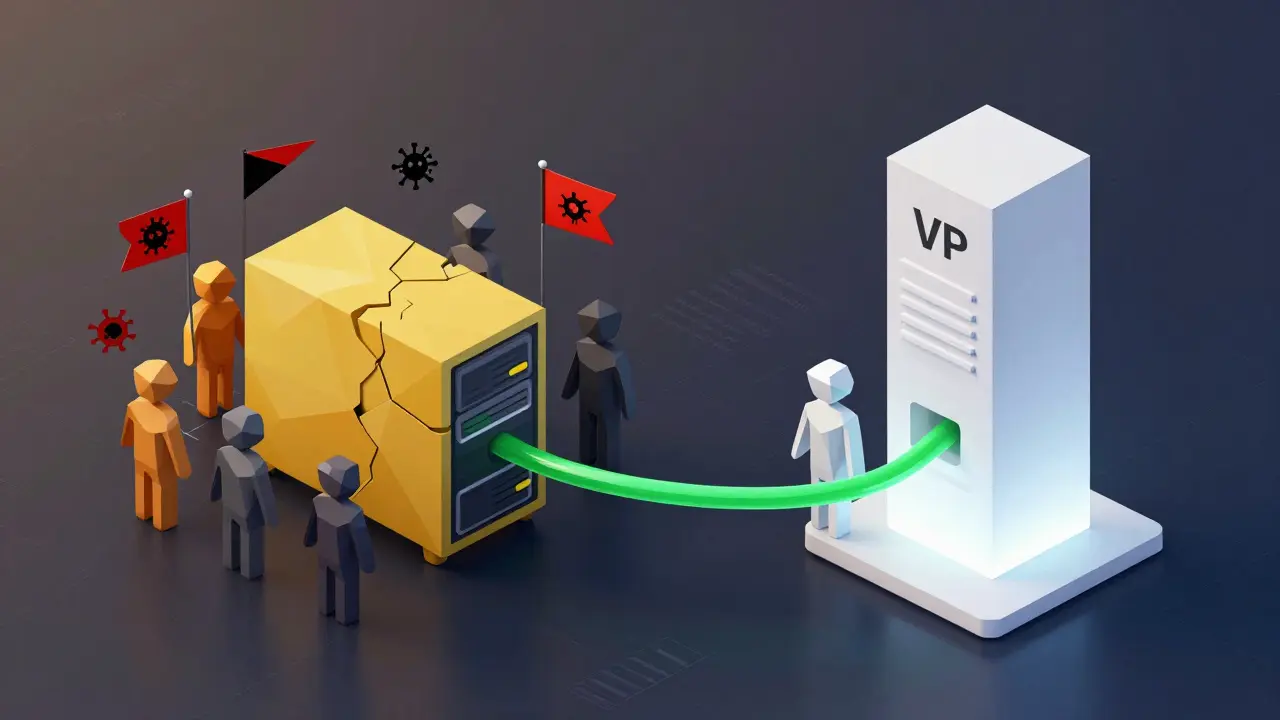 Low poly comparison of shared free VPN risks versus secure dedicated IP for crypto trading