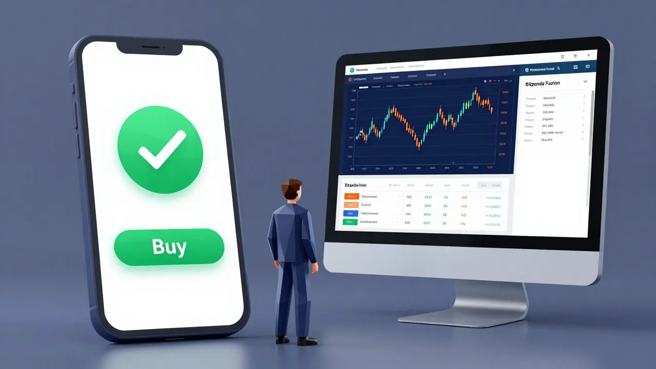 Low poly comparison of simple mobile app vs pro trading interface