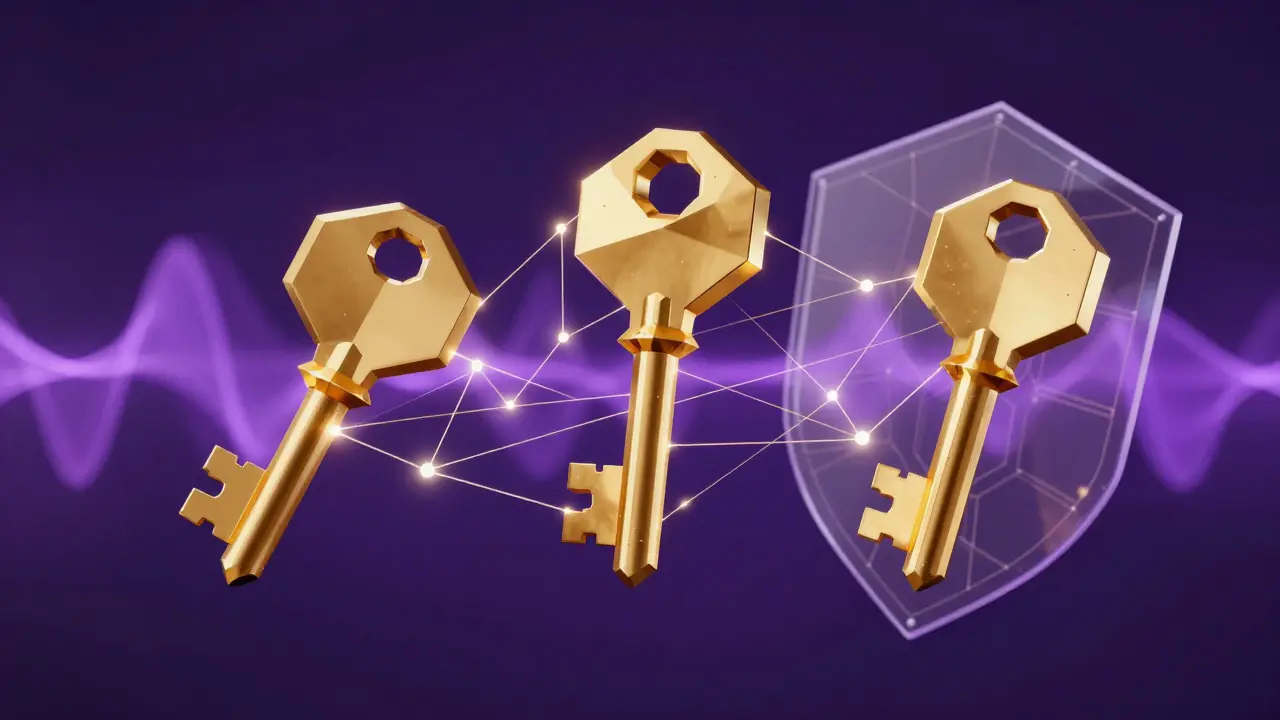 Low poly illustration of split key shards for multi-party computation