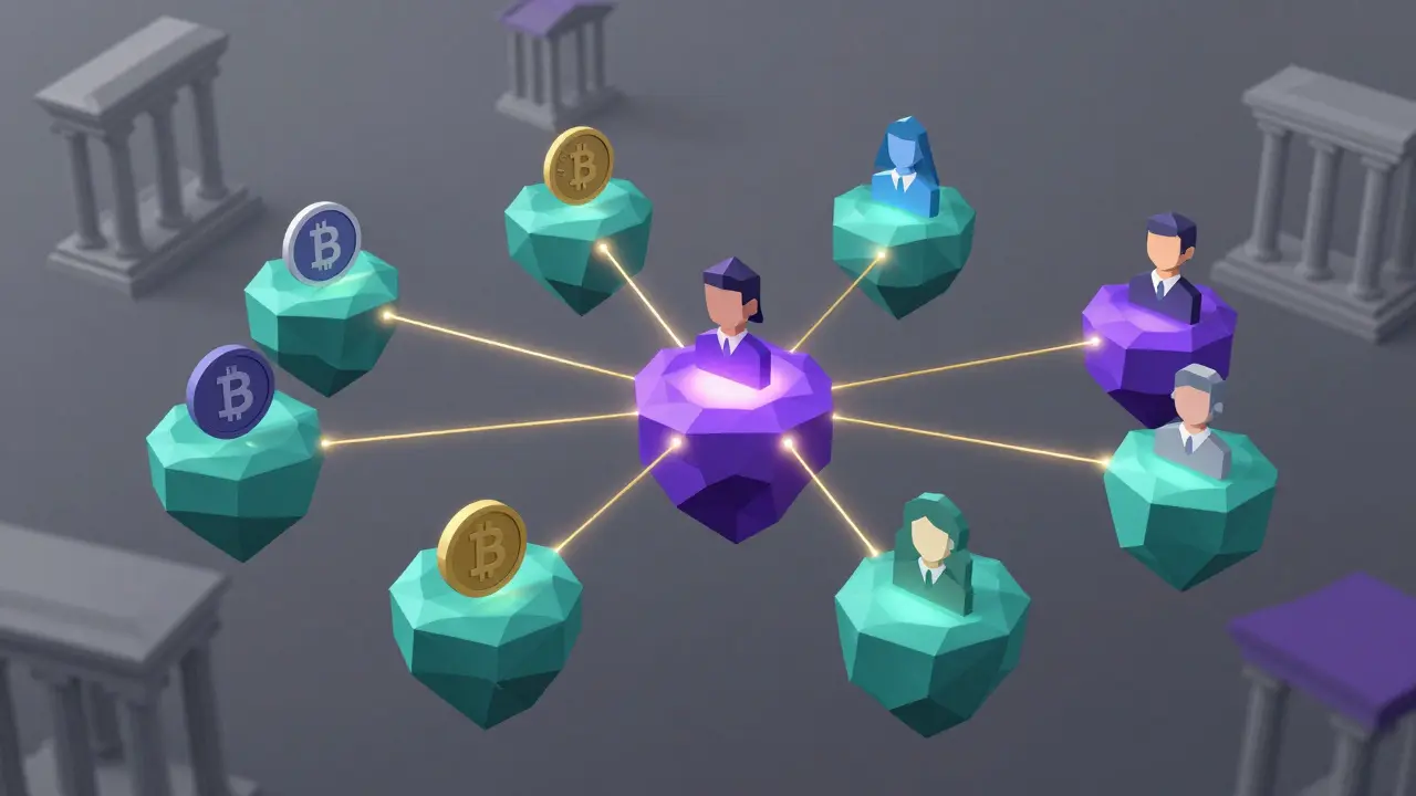 Low poly network of users connected directly via P2P threads, bypassing central banks