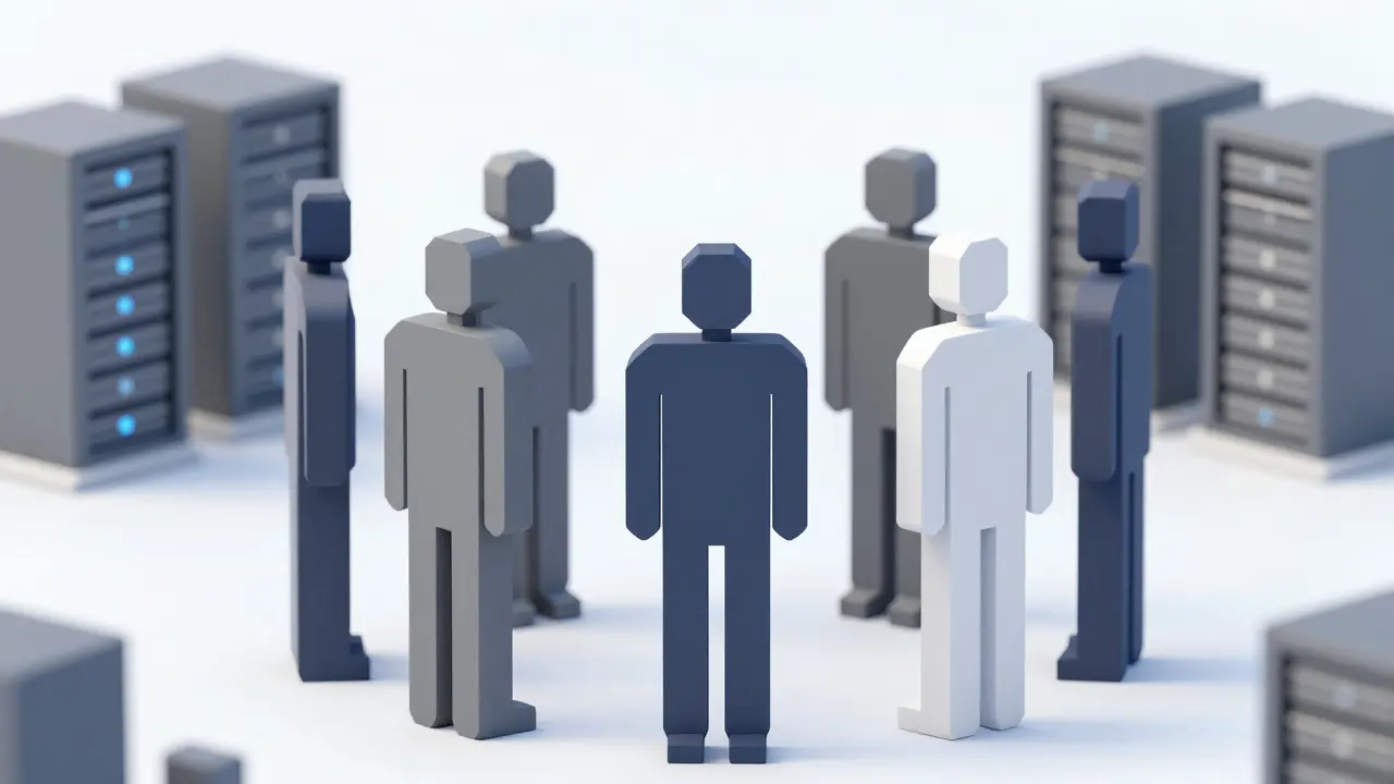 Stylized low poly figures representing the Binaryx executive leadership team