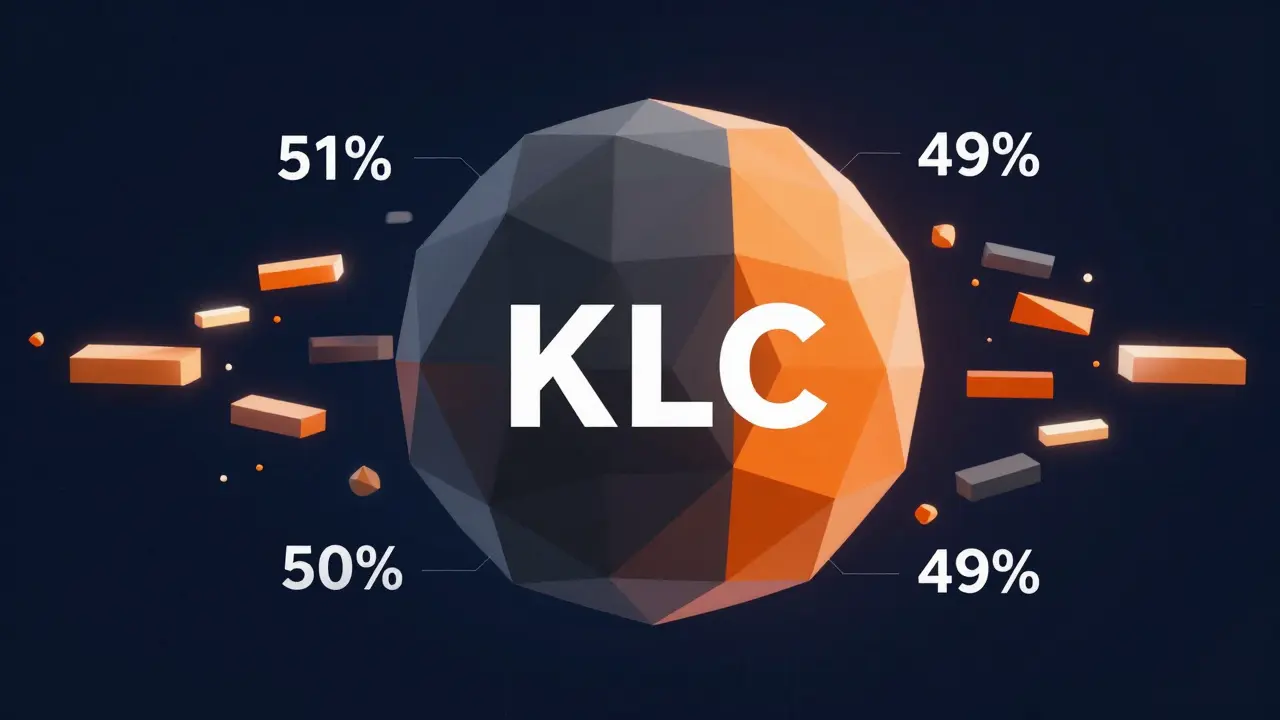 Abstract low poly sphere showing KLC token supply split and reward distribution