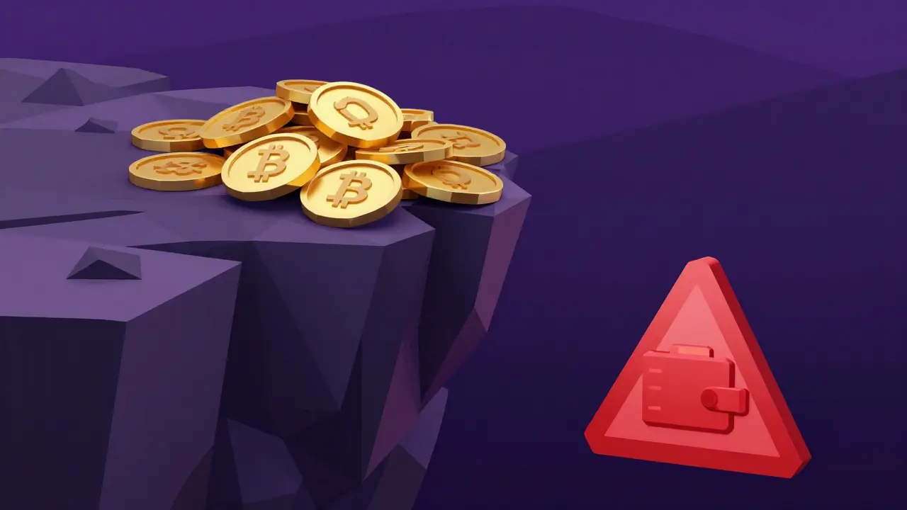 Low poly coins on cliff edge showing market risk