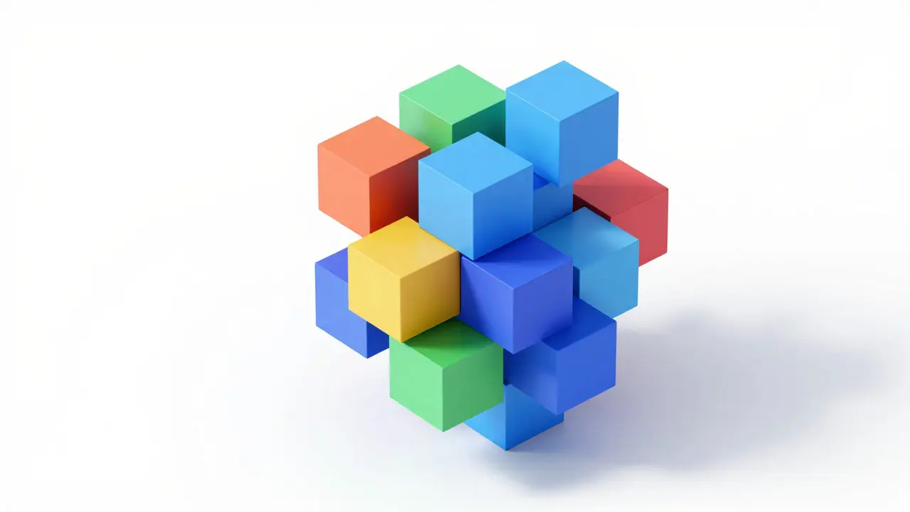 Low poly cubes merging into a single bundled package