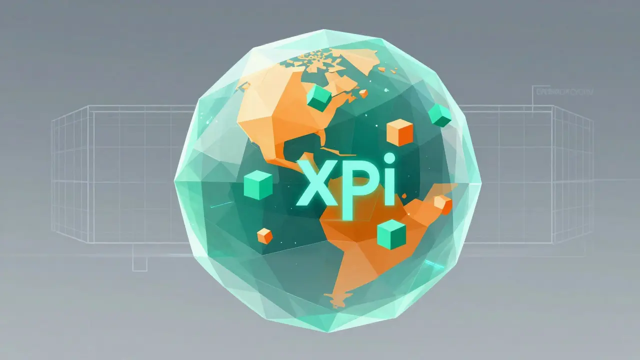 Low poly graphic showing XPi token on Solana blockchain structure