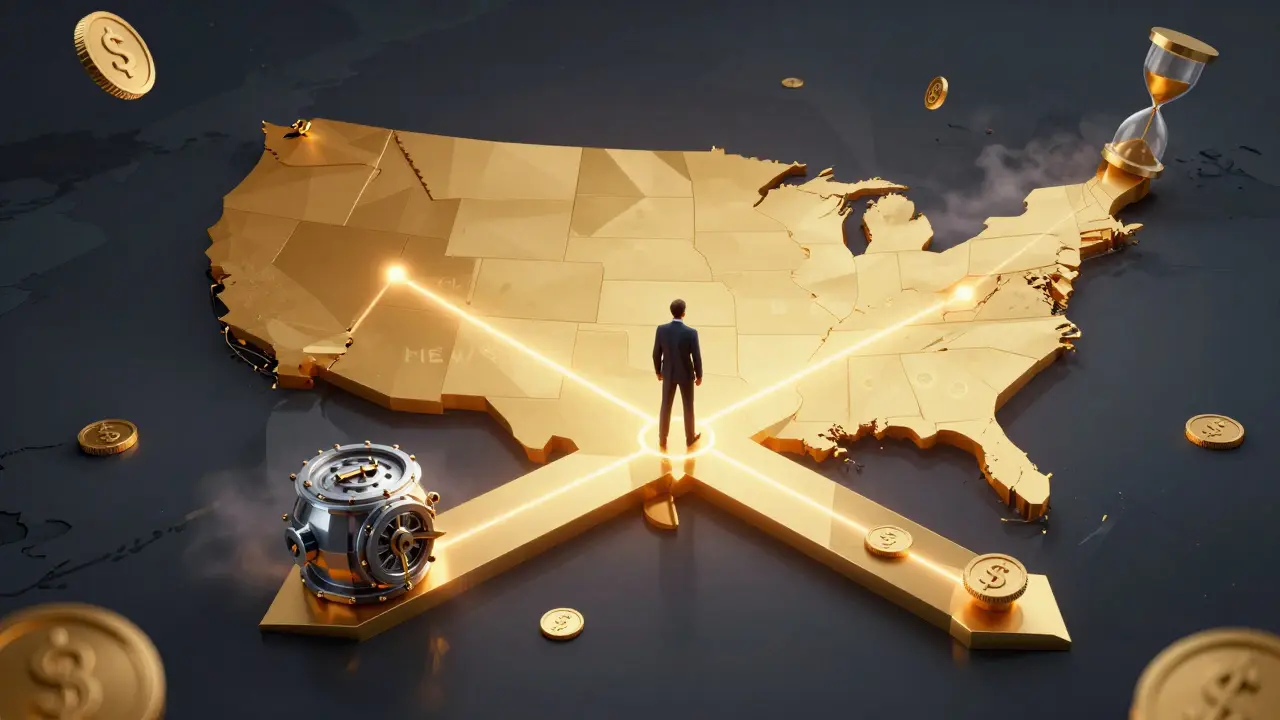 Low poly map showing strategic choice for NY crypto business