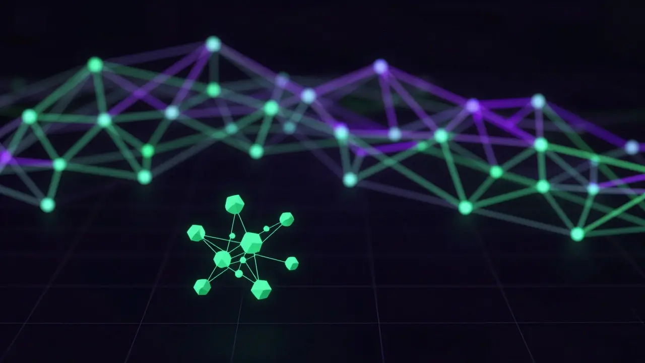 Low poly network diagram highlighting isolated crypto tokens