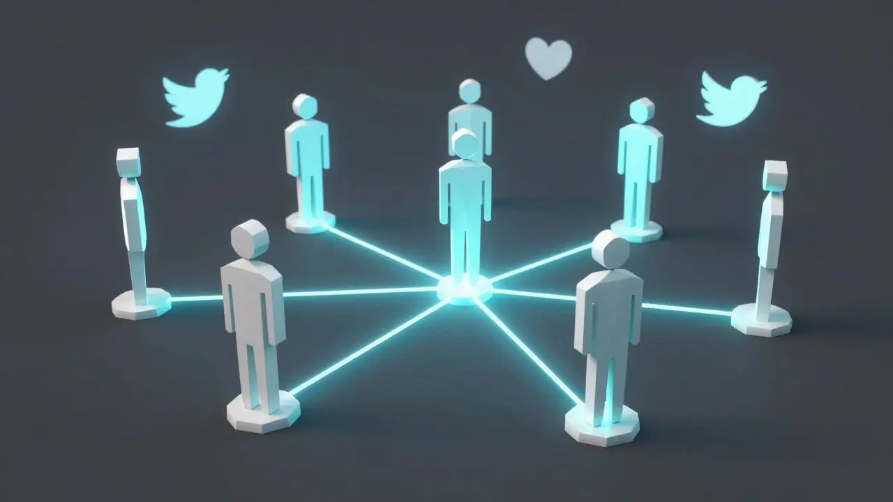 Low poly network of connected user nodes representing social media engagement