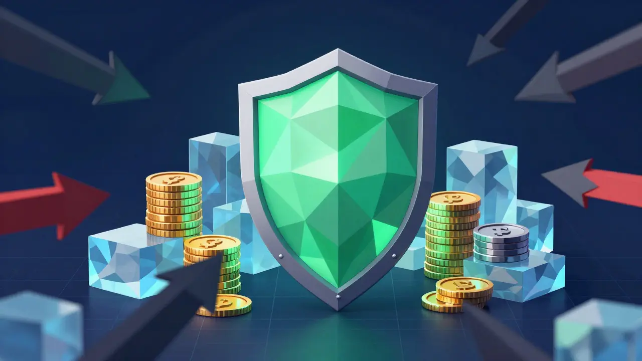 Low poly shield protecting digital assets from cyber threats