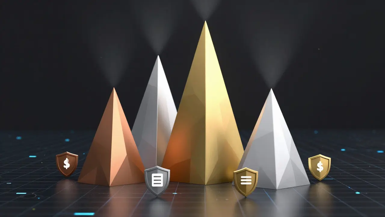 Tiered pyramid rewards and security shields