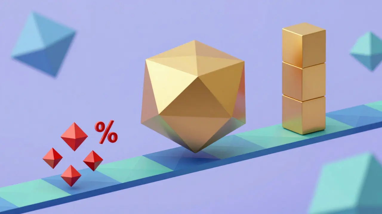 Abstract low poly cubes balancing on a bridge illustrating limited financial risk