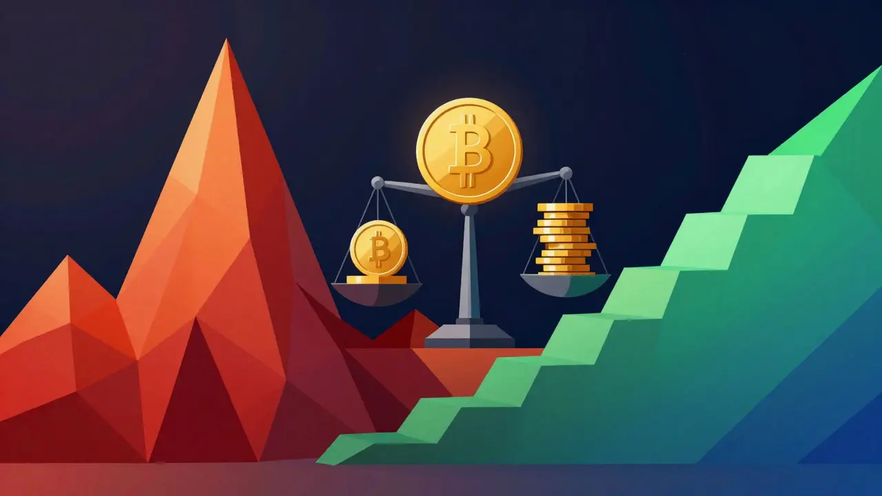 Abstract low poly image balancing crypto yield growth with risk