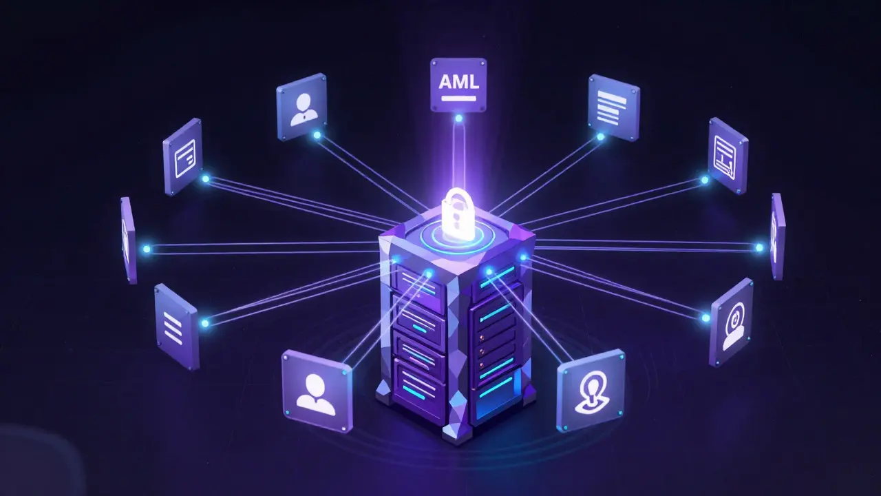 Abstract low poly network diagram representing centralized crypto reporting and compliance