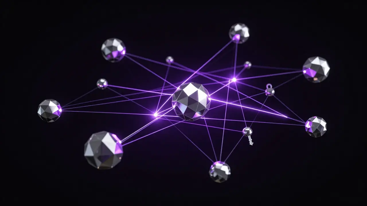 Abstract low poly network of connected spheres representing P2P finance