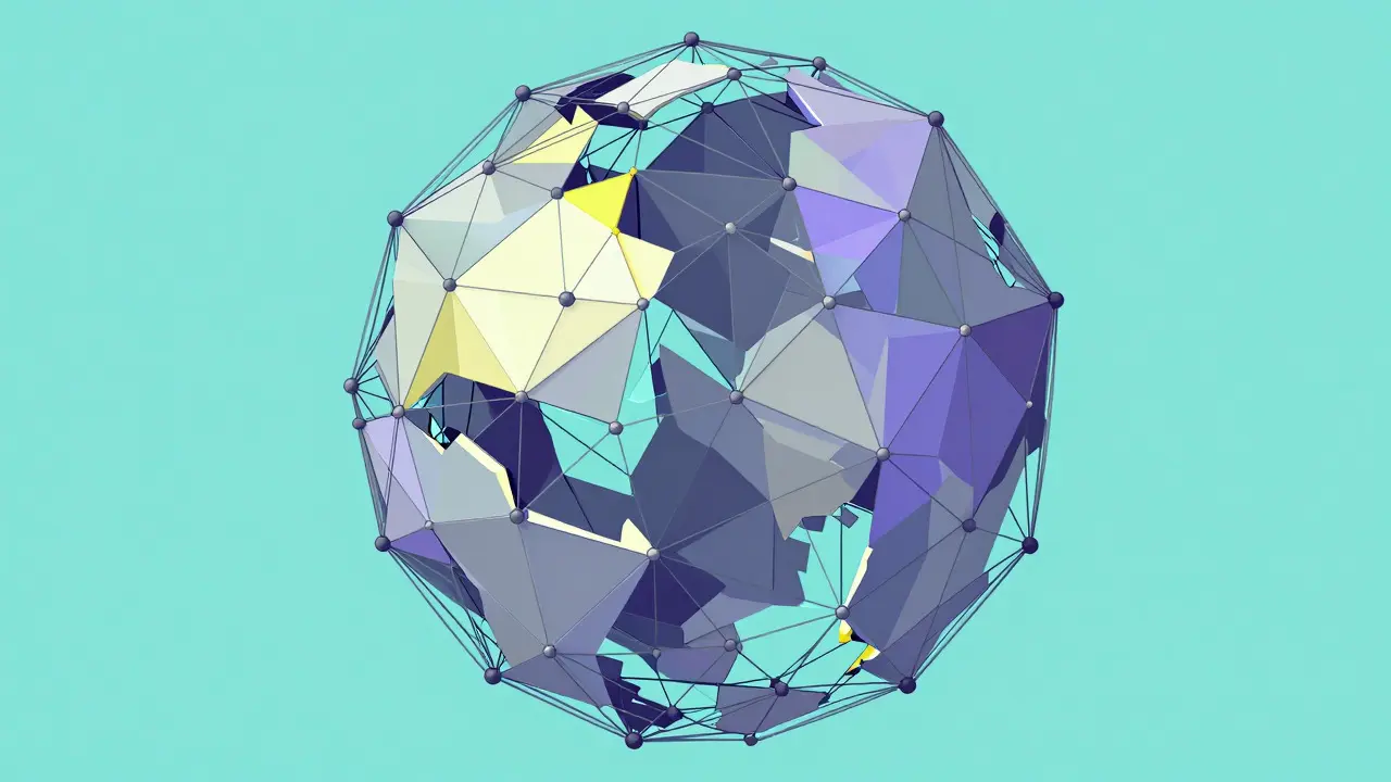 Abstract low poly network structure with broken connections and muted colors