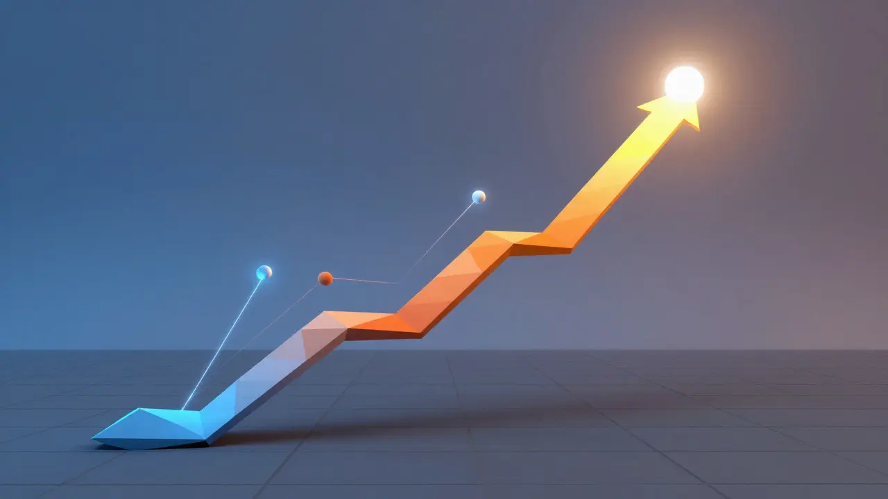 Geometric ascending path with floating nodes representing a trailing stop strategy
