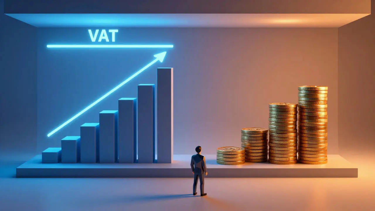 Geometric low poly art showing a person facing dual tax structures of VAT and income