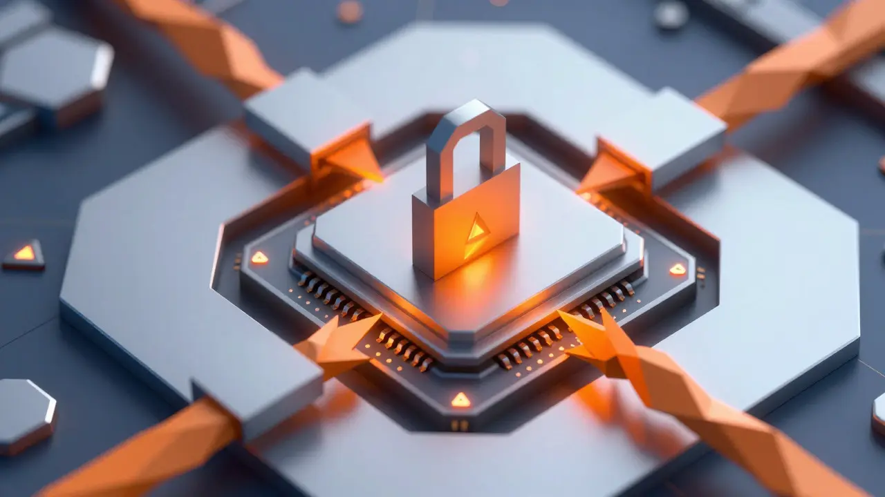Low poly illustration of HSM chip with tamper sensors activating
