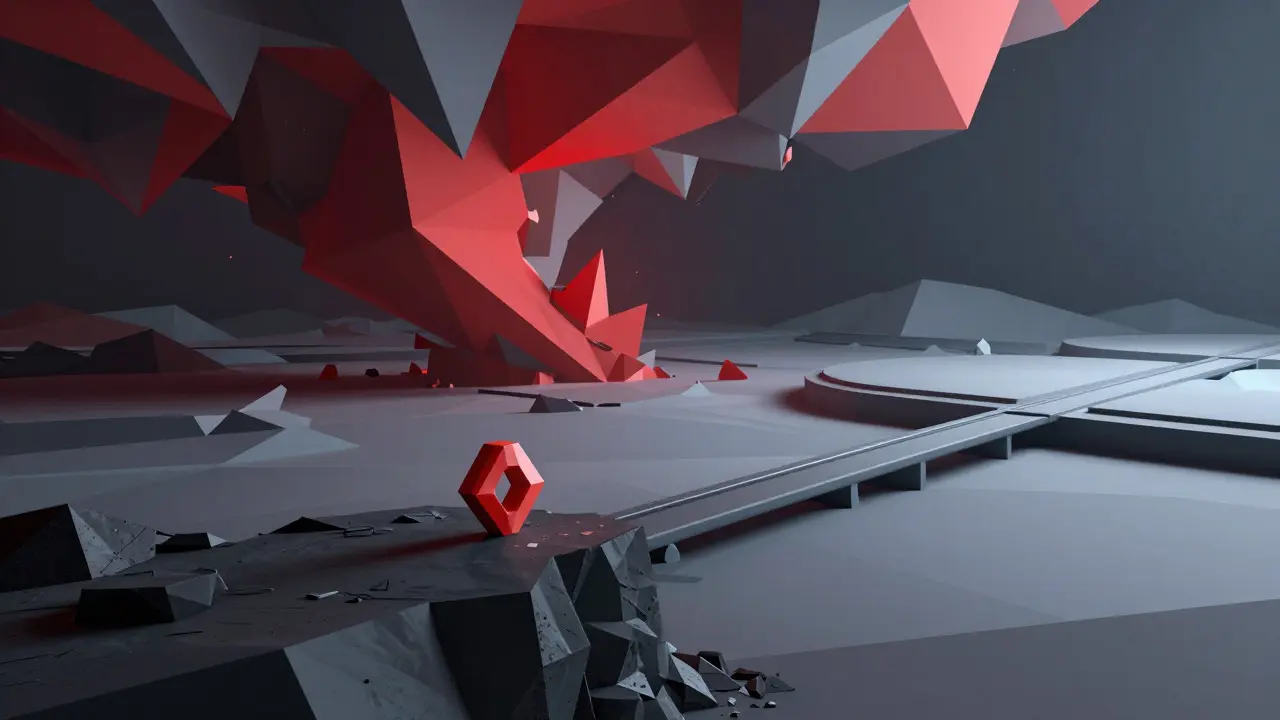 Low poly landscape contrasting market volatility with stable partnerships