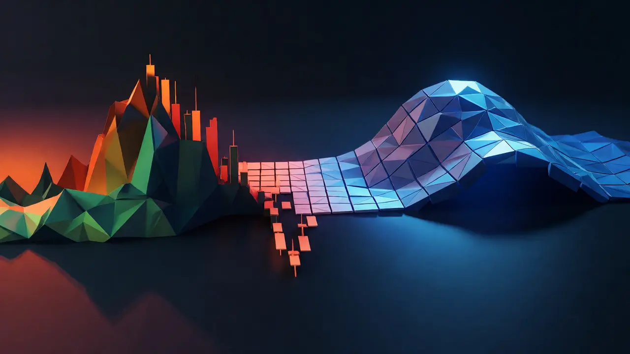 Abstract low poly comparison of stock charts and token waves