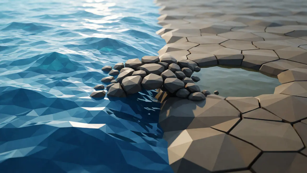 Contrast between deep ocean and stagnant puddle representing liquidity