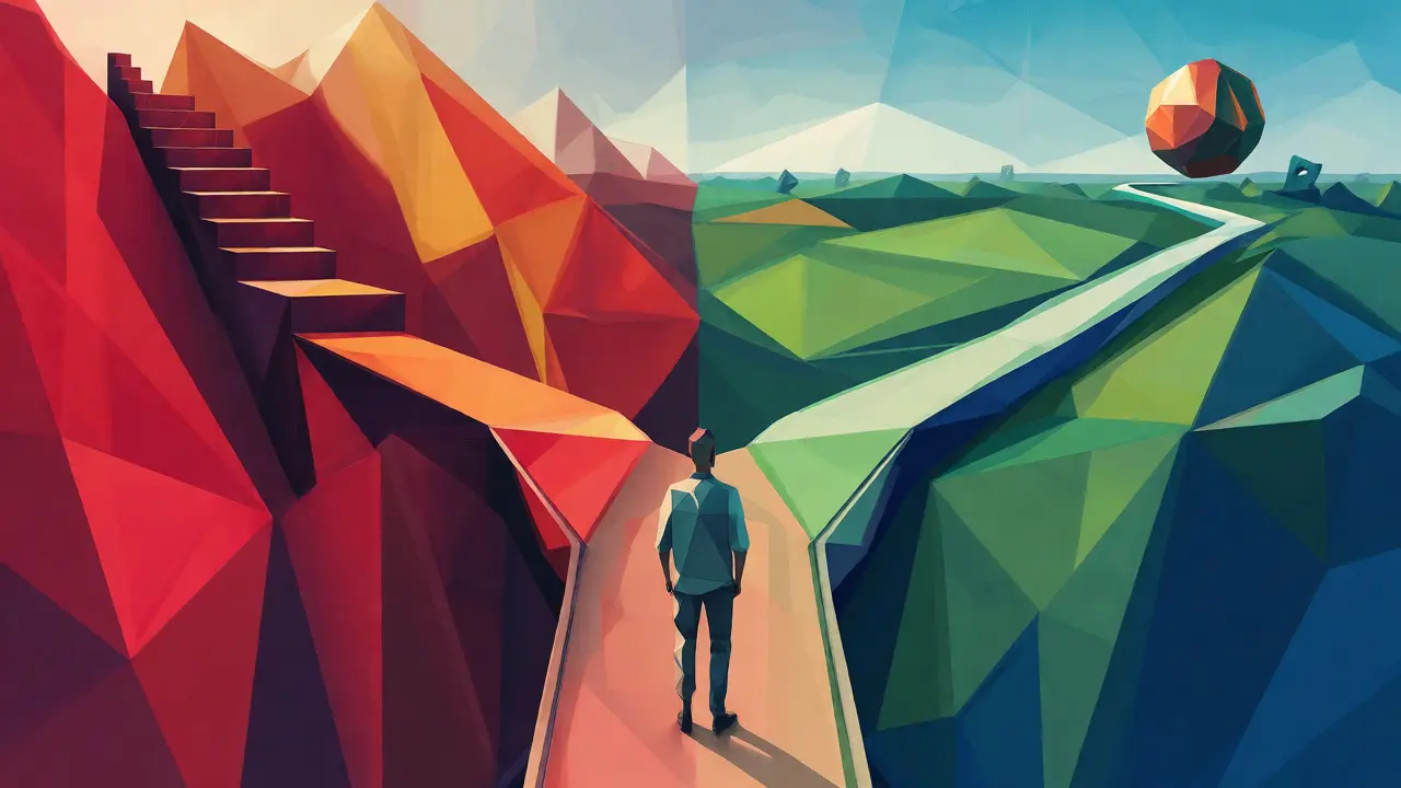 Diverging paths showing short-term vs long-term crypto tax outcomes