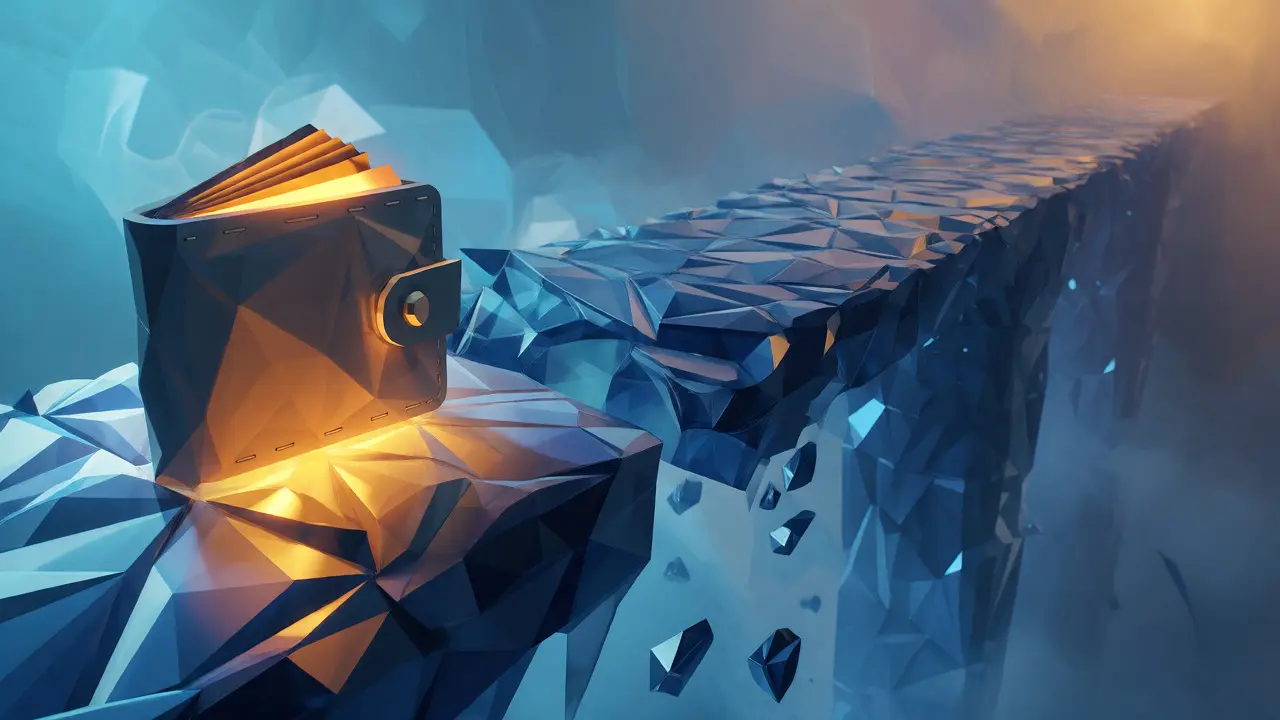 Wallet connecting to fragile low poly bridge over void